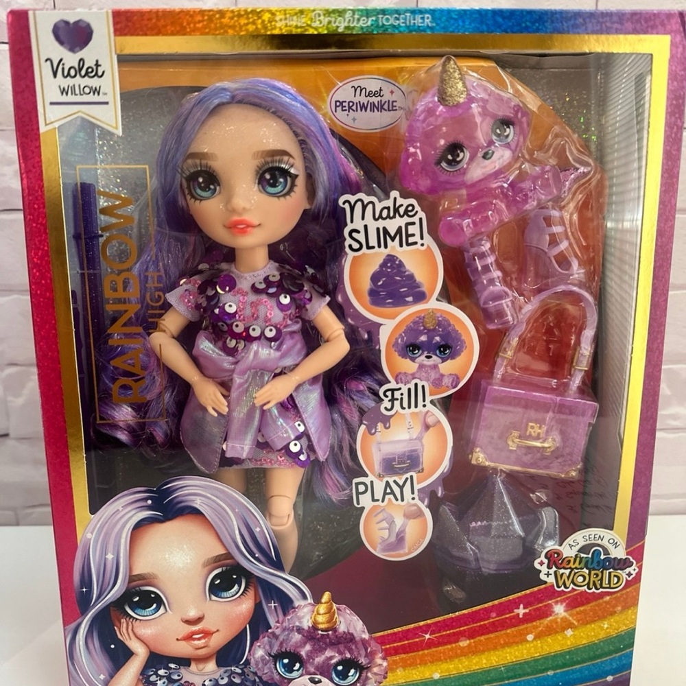 New! Rainbow Violet Willow Doll with Purple Hair and Unicorn Pet